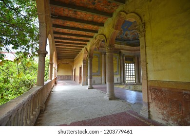 June 20, 2018. San Luis Potosí, Mexico. Exterior Porch View Of The Legendary Hacienda De Gogorrón With The Stucco Walls And The Arched Windows.