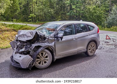 June 20, 2020 Ogre, Latvia: Car After A Collision With A Heavy Truck, Transportation Background