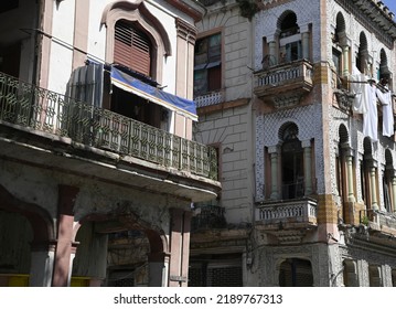 June 20, 2022. Cityscape With Scenic View Of Old Colonial Buildings Along Paseo José Martí  In Havana, Cuba. 