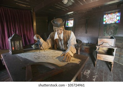 JUNE 2006 - Model Of Christopher Columbus At Desk With Map In His Cabin At Muelle De Las Carabelas, Palos De La Frontera