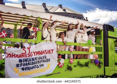 JUNE 2015, COPENHAGEN DENMARK: Copenhagen Students Celebrate Their Graduation Day On The Streets Of Copenhagen