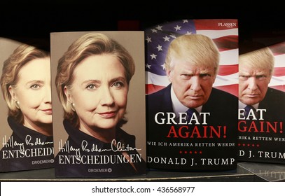 JUNE 2016 - BERLIN: Hillary Clinton And Donald Trump On The Covers Of An (auto)biographic Books - Presidential Election Campaign 2016.