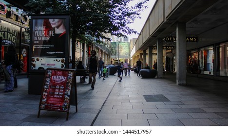 June 2019, Cardiff, Wales. Outdoors St David’s Dewi Sant, Commercial Space, Shopping Area