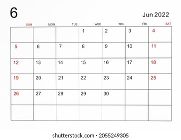 The June 2022 Calendar Template.