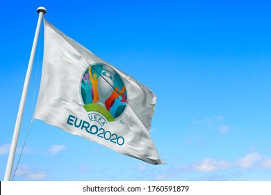 June 21, 2020, Brazil. In This Photo Illustration The UEFA European Football Championship (EURO 2020) Soon Appears On A Flag