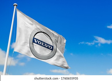 June 21, 2020, Brazil. In this photo illustration the Volvo soon appears on a flag