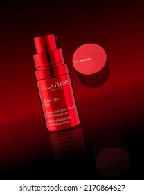 June 21, 2022: Sao Paulo, Brazil: Clarins Total Eye Lift. Famous Cosmetic With Red Package.