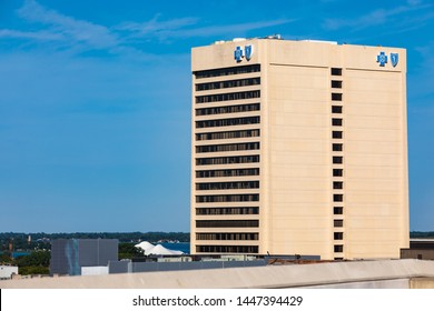 June 23, 2019. Blue Cross Blue Shield Of Michigan (BCBSM) Richard E. Whitmer Building Customer Service Center In Downtown Detroit, Michigan, USA.