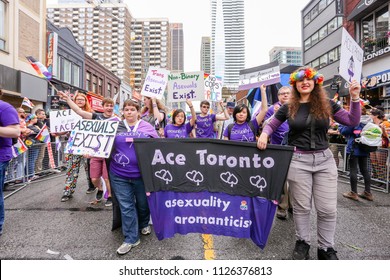 JUNE 24, 2018 - TORONTO, CANADA: ACE ASEXUALS GROUP MARCHES AT 2018 TORONTO PRIDE PARADE.
