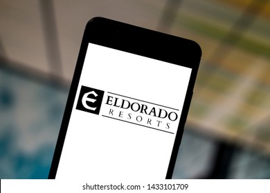 June 24, 2019, Brazil. In This Photo Illustration The Eldorado Resorts Logo Is Displayed On A Smartphone.