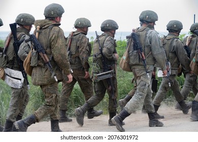 June 25, 2021 Russia, Sakhalin Island, the coast of the Sea of Okhotsk, military exercises of the Russian army against the enemy landing. Motorized rifle and tank units of the 69th Army Corps of the E