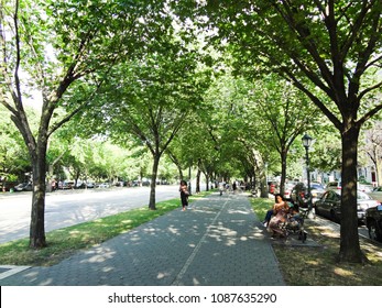 June 29 2017, People Resting At Eastern Parkway Walk Way In Brooklyn, New York City