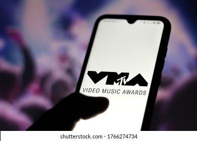 June 29, 2020, Brazil. In This Photo Illustration The MTV Video Music Awards (VMA) Logo Seen Displayed On A Smartphone. Is An Award Presented By The MTV To Honor The Best In The Music Video Medium