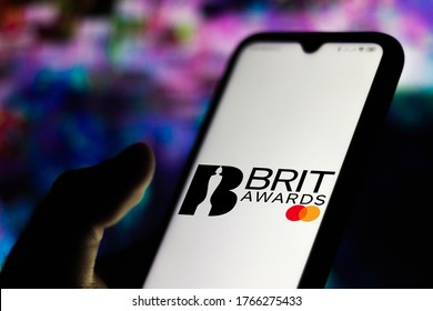 June 29, 2020, Brazil. In This Photo Illustration The BRIT Awards Logo Seen Displayed On A Smartphone. These Are The British Phonographic Industry's Annual Popular Music Awards