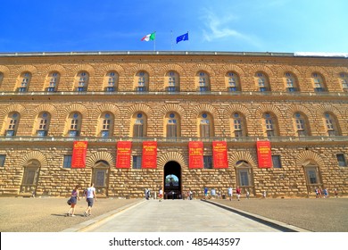 June 30, 2016: Sunny square in front of the Pitti Palace (Palazzo Pitti), Florence, Tuscany, Italy