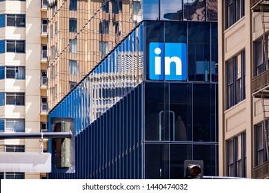 June 30, 2019 San Francisco / CA / USA - Large LinkedIn sign at the company's San Francisco offices; LinkedIn is an American business and employment-oriented service owned by Microsoft