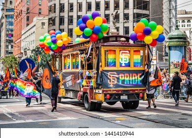 June 30, 2019 San Francisco / CA / USA - Unidentified People Taking Part At The SF Pride Parade On Market Street In Downtown San Francisco