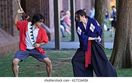 June 4,2015 Dallas,Texas- Professional Cosplayers At The A-kon Anime Convention Pose For A Photo