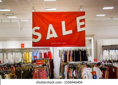 June 5, 2018 Milpitas / CA / USA - Large Sale Sign In A Clothing Store