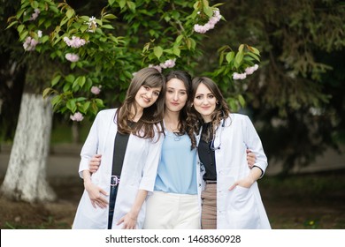 June 6, 2019 Uzhhorod City. Students Of Medical Faculty In Bathrobes. Photos For Medical Institutions