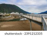 Juneau Seawalk along the Gastineau Channel - Elevated boardwalk on stilts at low tide in Alaska