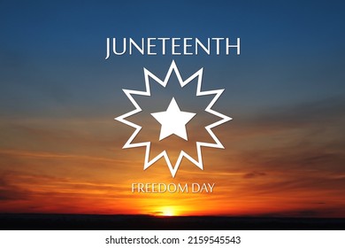 Juneteenth Flag Symbol With Sunrise Or Sunset. Since 1865. Design Of Banner With Place For Text.