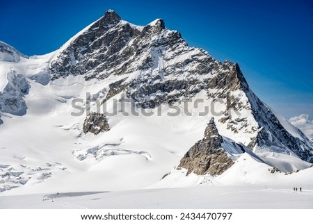 Jungfraujoch, Switzerland - Apr 14 2022: Jungfraujoch and Aletsch Glacier, Jungfrau Region, Switzerland