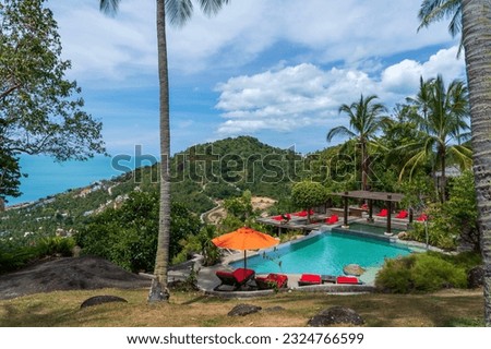 The jungle club samui , On the hill restaurant with fantastic viewpoint at Samui Thailand. 商業照片 © 