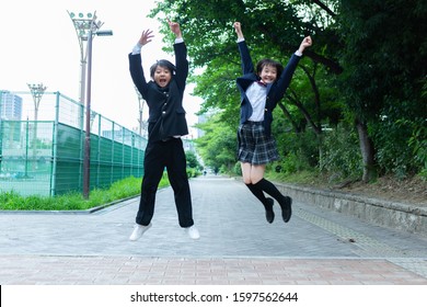 Junior High School Students Jumping