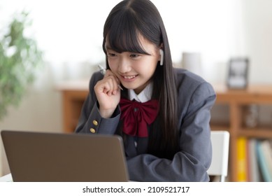 Junior high school students studying at home
