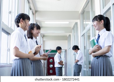Junior high school students talking in the corridor