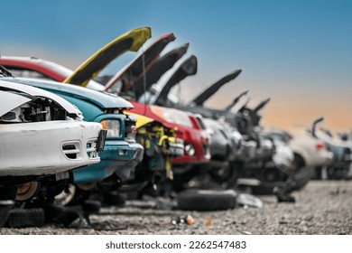 Junk cars at auto parts salvage yard in the city - Shutterstock ID 2262547483