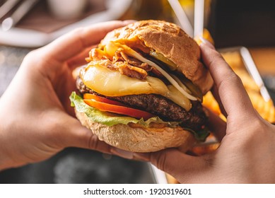 junk food burger with chips