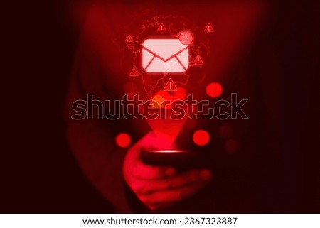 junk and trash mail and compromised information.Alert Email inbox and spam virus with warning caution for notification on internet letter security protect projects holographic images of spam emails