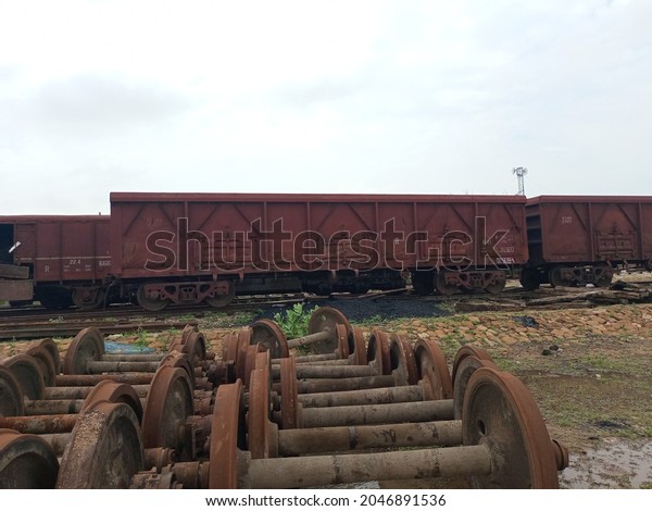 A junk yard of scrap railway wagons   - Karachi\
Pakistan - Sep  2021