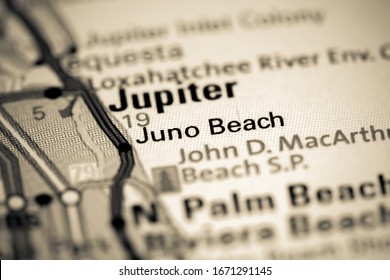 Juno Beach. Florida. USA on a map