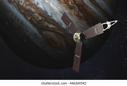 Juno Spacecraft And Jupiter. Elements Of This Image Furnished By NASA