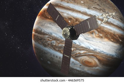 Juno Spacecraft And Jupiter. Elements Of This Image Furnished By NASA