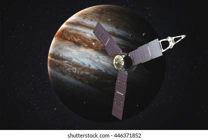 Juno Spacecraft And Jupiter. Elements Of This Image Furnished By NASA