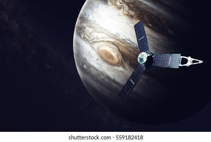 Juno Spacecraft And Jupiter. Elements Of This Image Furnished By NASA