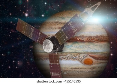 Jupiter And Juno Spacecraft. Elements Of This Image Furnished By NASA.