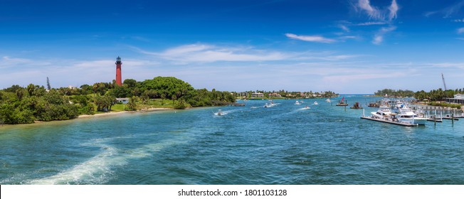 Jupiter lighthouse panorama at sunny summer day in West Palm Beach, Florida