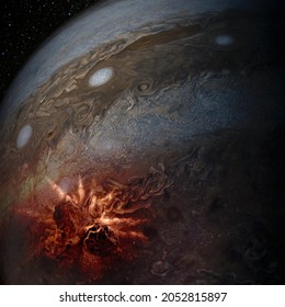 Jupiter Planet And Meteorites Collision. Elements Of This Image Furnished By NASA.