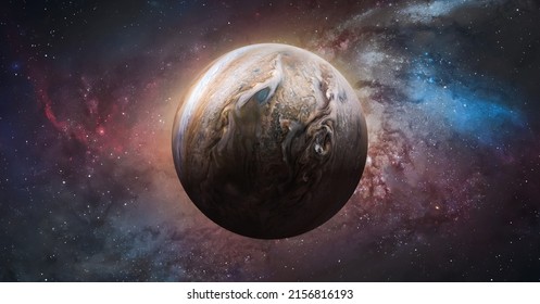Jupiter planet sphere. Exploration and expedition on Jupiter planet in space. Solar system. Elements of this image furnished by NASA  - Shutterstock ID 2156816193