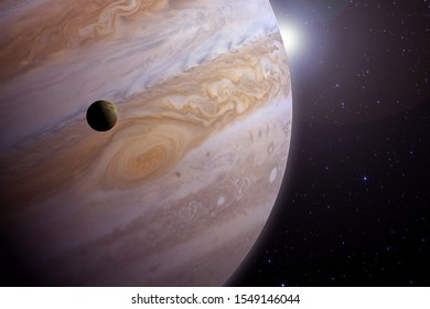Jupiter with the satellite. Elements of this image were furnished by NASA.