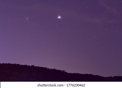 Jupiter And Saturn Planets  In The Night Sky.
