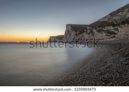 Image, Stock Photo White rock cliff called Stairs of the Turks or Scala dei Turchi at the mediterranean sea coast with beach, Realmonte, Sicily, Italy