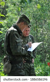 JURGA, SIBERIA, RUSSIA - JUNE 10,2011:The Military Is Updating The Map Of The Minefield At The Training Ground