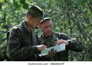 JURGA, SIBERIA, RUSSIA - JUNE 10,2011:The Military Is Updating The Map Of The Minefield At The Training Ground