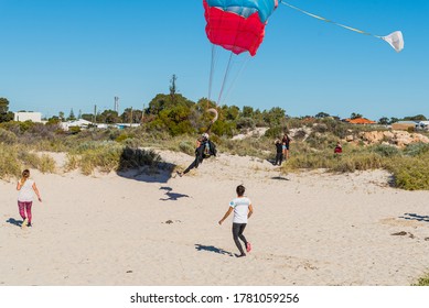 Jurien Bay, WA / Australia - 07/11/2020 Tandem skydiving is one of the most popular ways to experience skydiving for the first time at Jurien Bay WA